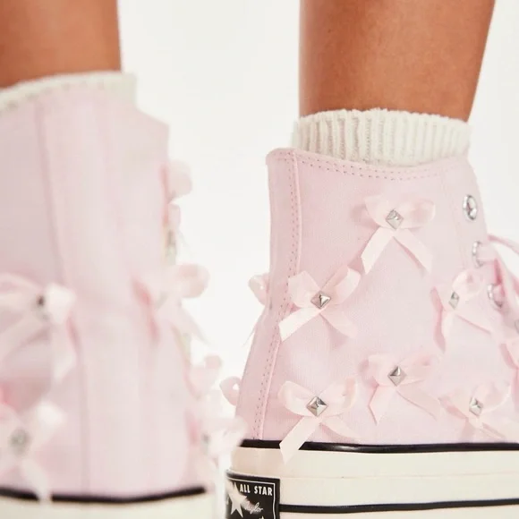 Converse Pink Bow High-Top Sneakers - Picture 3 of 9
